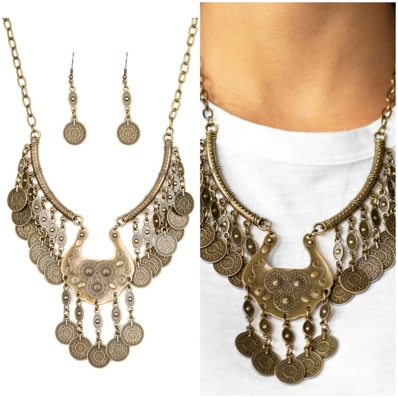 TREASURE TEMPTRESS BRASS NECKLACE/EARRING SET